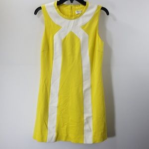 Trina Turk Yellow/White Crewneck Shift Dress